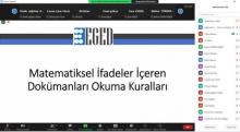 Zoom ekran görüntüsünde; katılımcıların ve sunu ekranı görünüyor. sunuda, Matematik okuma kuralları yazıyor.